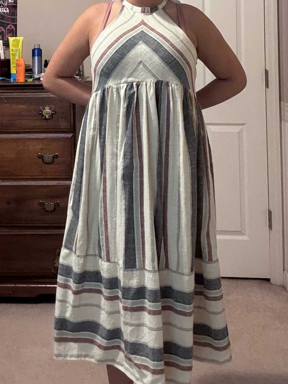 STORY Halter-Style Striped Midi Dress